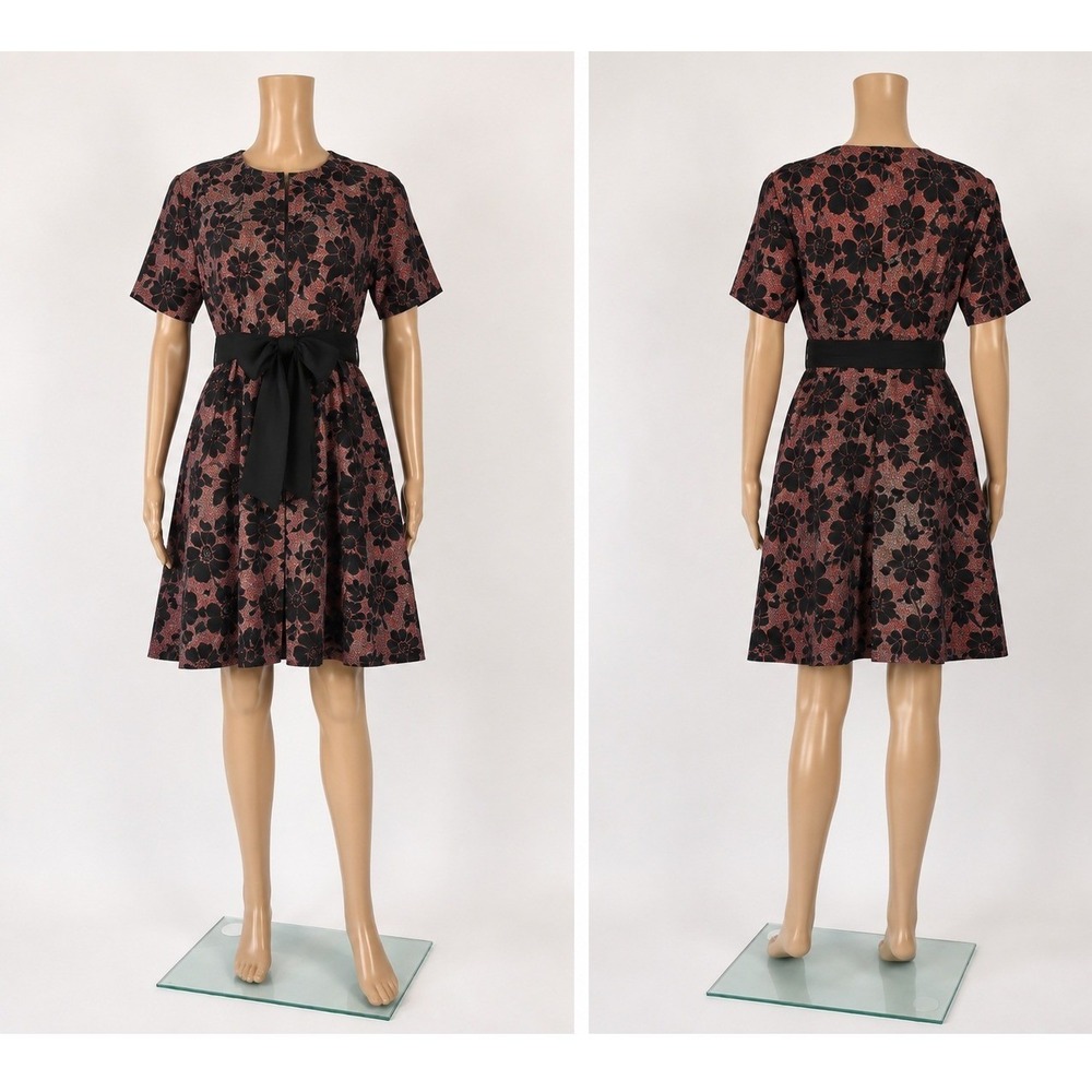 Y2K Rebecca Taylor Floral Jacquard Cocktail Dress Size 8 Pink Metallic Party